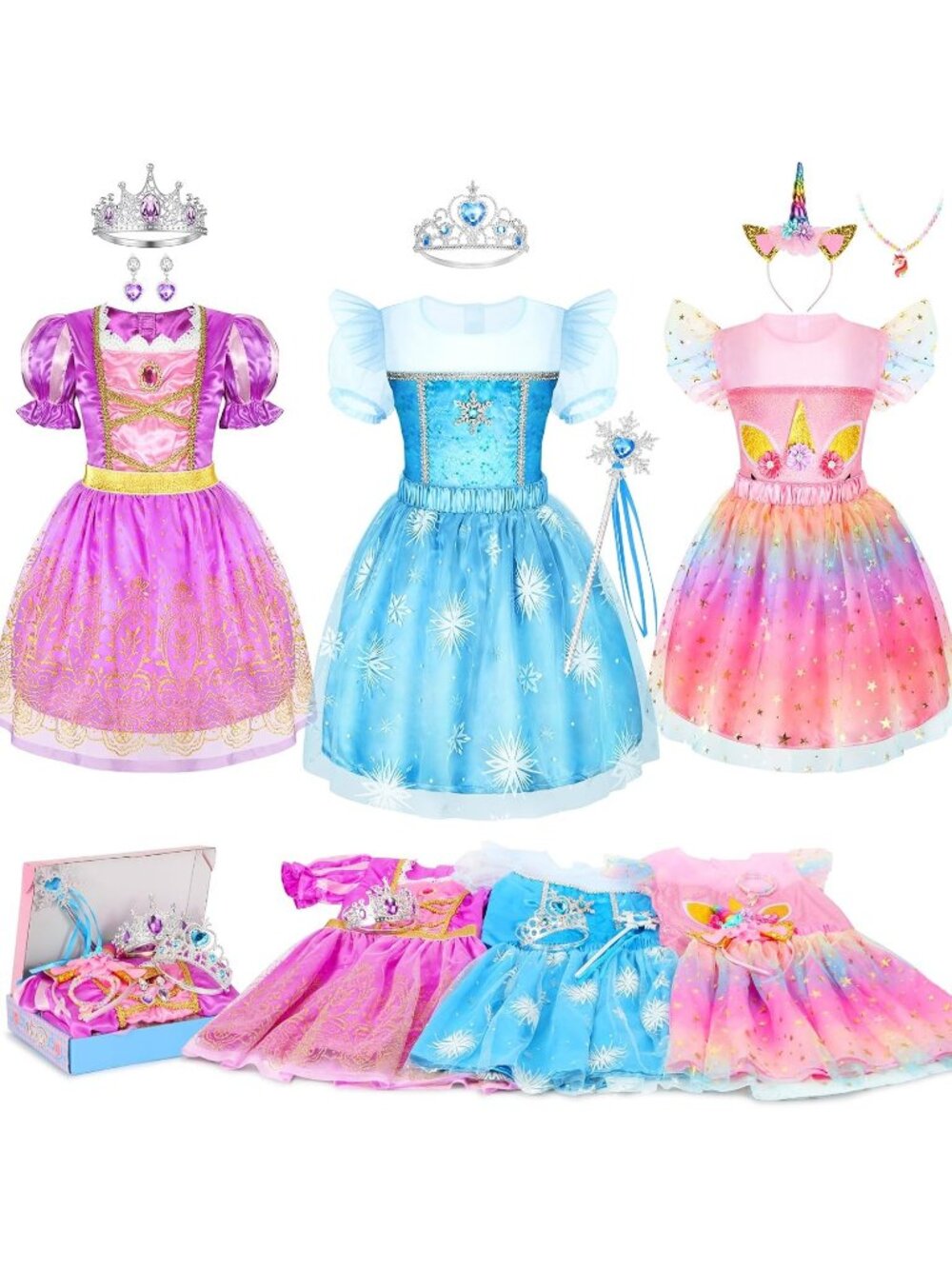 Princess Dress Up Costume Set for Toddler Girls Role Play Toys Gift - Rainbow